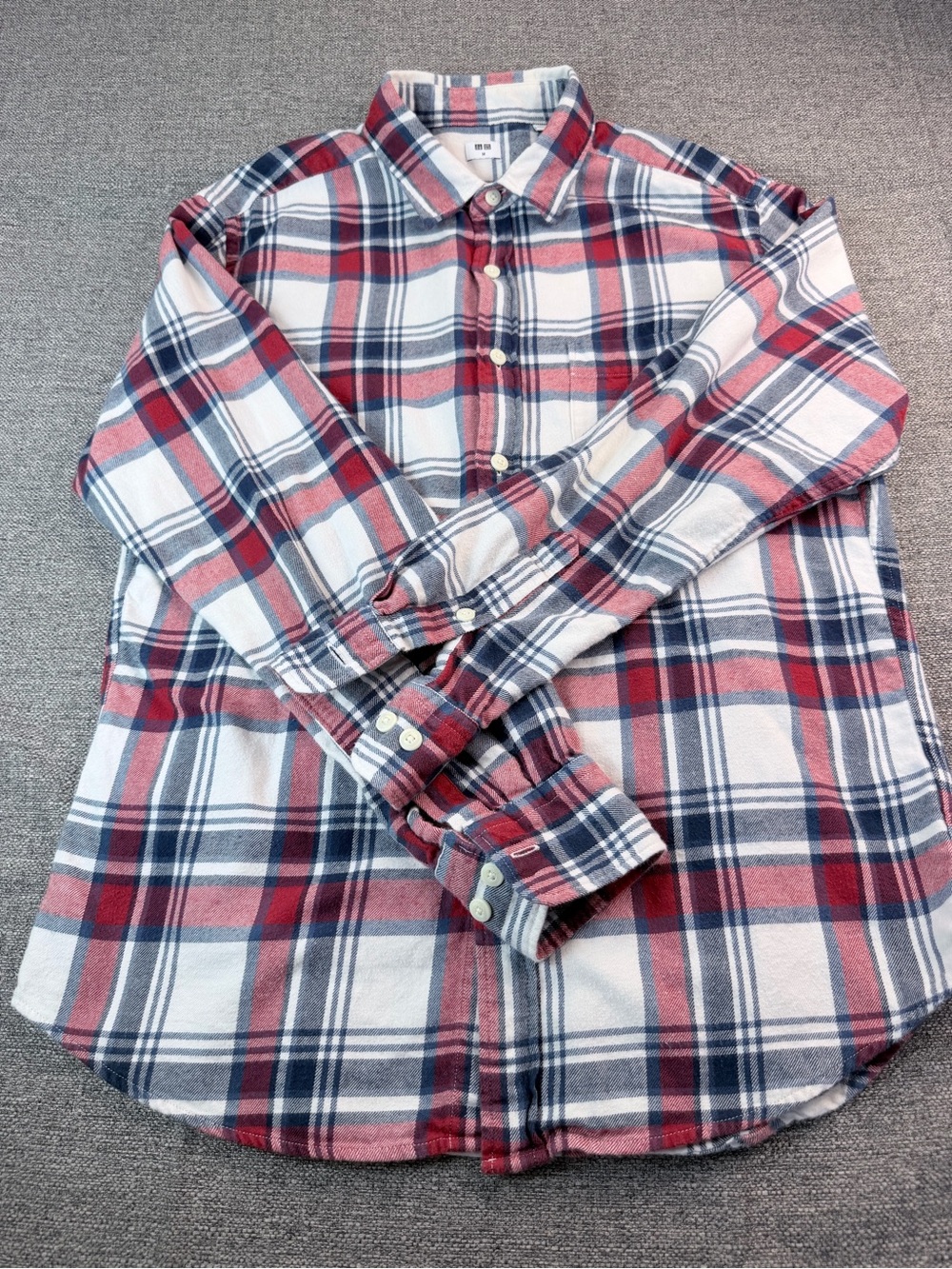 Uniqlo Red and Navy Plaid Long-Sleeve Button-Down Shirt